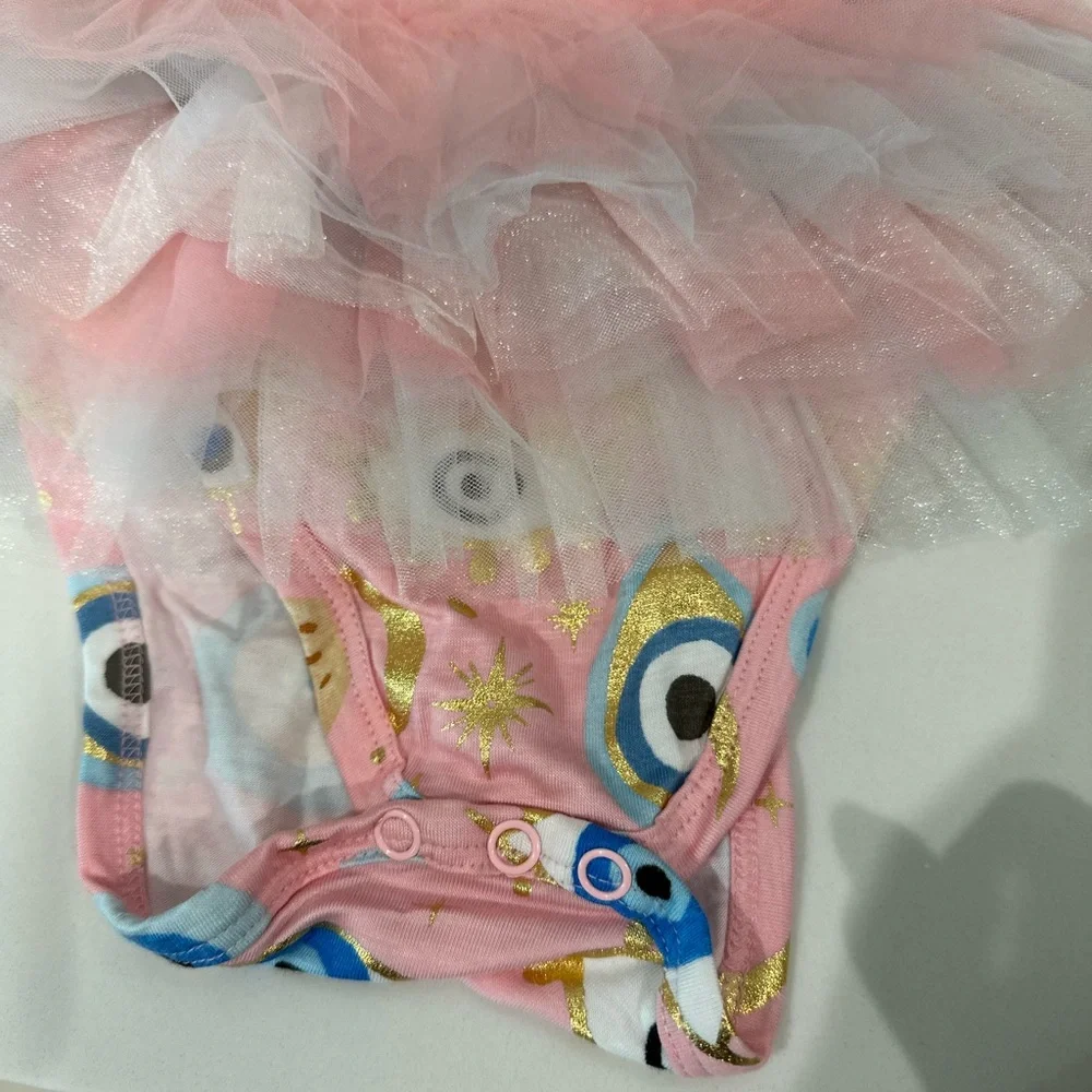 Posh Peanut Pink Evil Eye Print Tutu Onesie - Picture 6 of 7